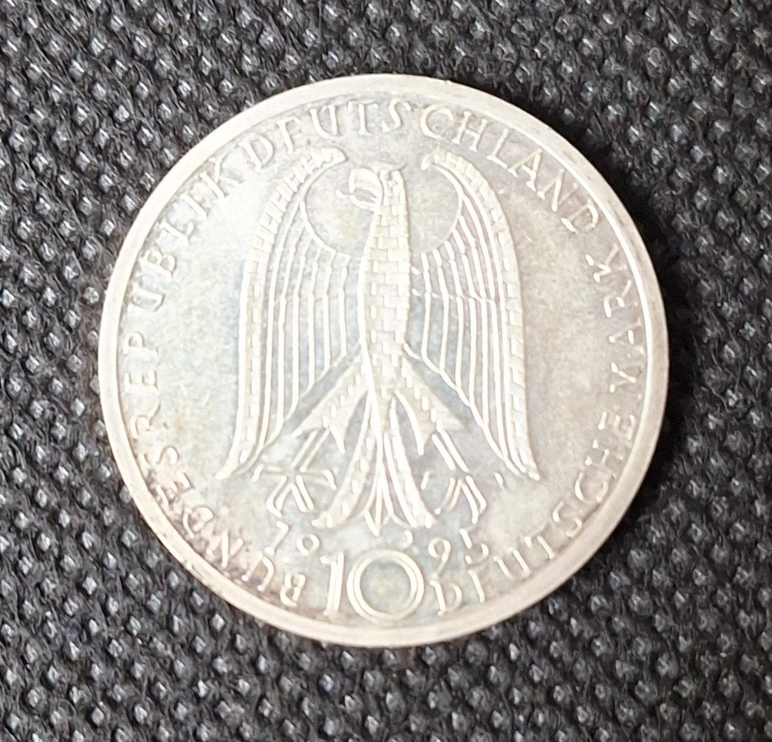  Silbermünze BRD: 10 DM 1995 J, Frauenkirche Dresden, Feingewicht 9,69 Gramm   