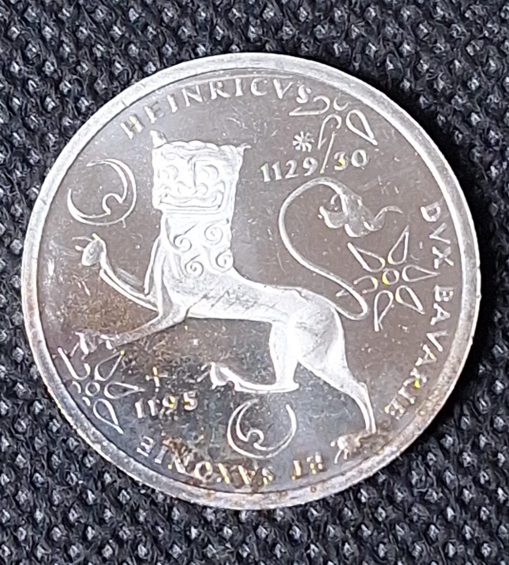  Silbermünze BRD: 10 DM 1995 F, Heinrich der Löwe, Feingewicht 9,69 Gramm   