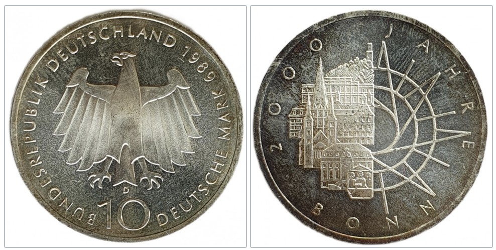  Deutschland 10 Mark, 1989 2000 Jahre Bonn 9,7 g Silber fein   