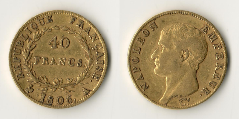Frankreich, Napolèon I. 1803-1815 Feingewicht: 11,62g 40 Francs 1806 A ss