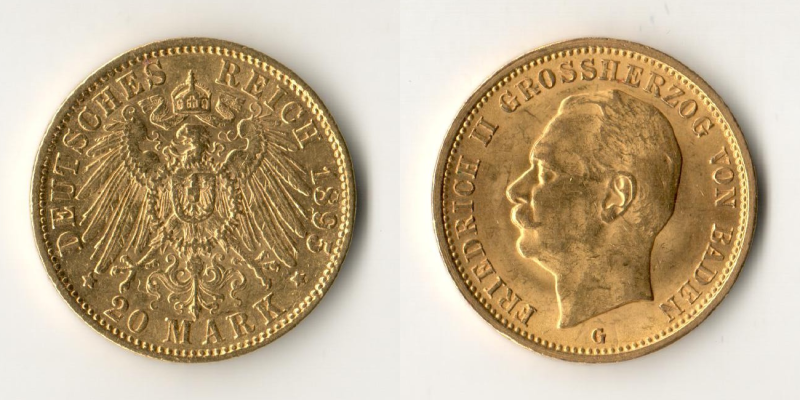 Deutsches Kaiserreich, Baden. MM-Frankfurt Feingewicht: 7,17g Gold  1895 G 