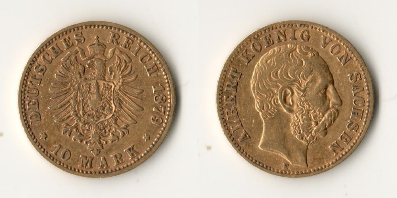 Sachsen, Königreich MM-Frankfurt Feingewicht: 3,58g 10 Mark 1879 E 