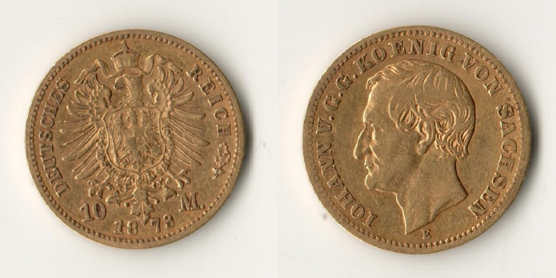 Dt. Kaiserreich Sachsen, Johann MM-Frankfurt KM#1232 Feingold: 3,58g 10 Mark (1872-1873) 1873 E 