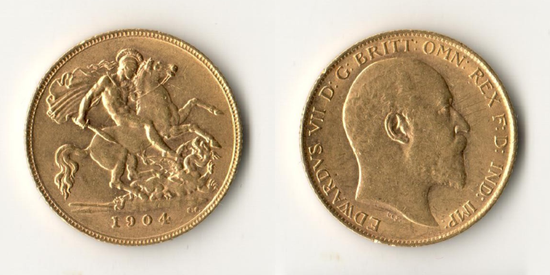Grossbritannien, Edward VII. (1902-1910) MM-Frankfurt Feingold: 3,66g 1/2 Sovereign 1904 