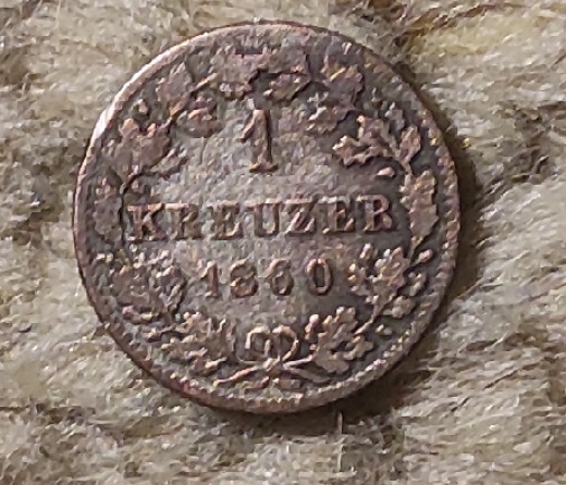  Württemberg 1 Kreuzer 1860, SILBER, etwas abgegriffen   