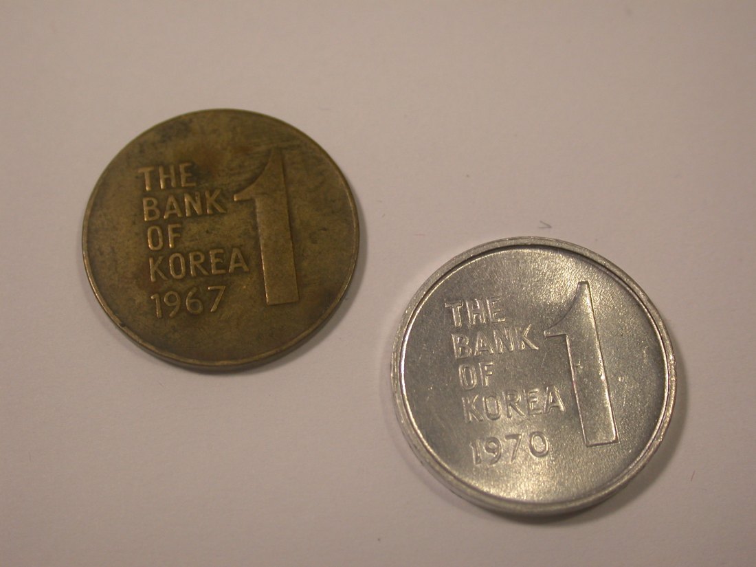 J31 Korea 2 Münzen 1967 und 1970 Originalbilder