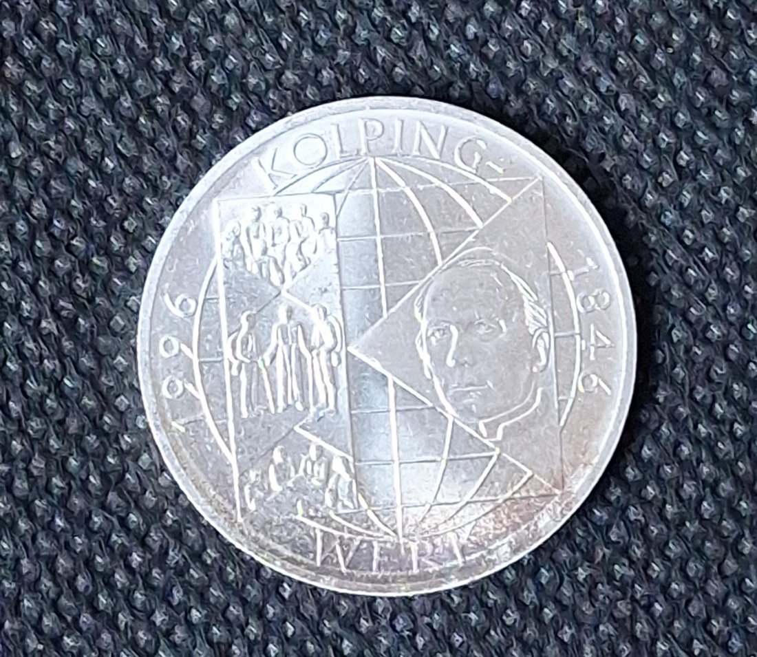  Silbermünze BRD, 10 DM 1996 A, Kolping, Feingewicht 9,69 Gramm   