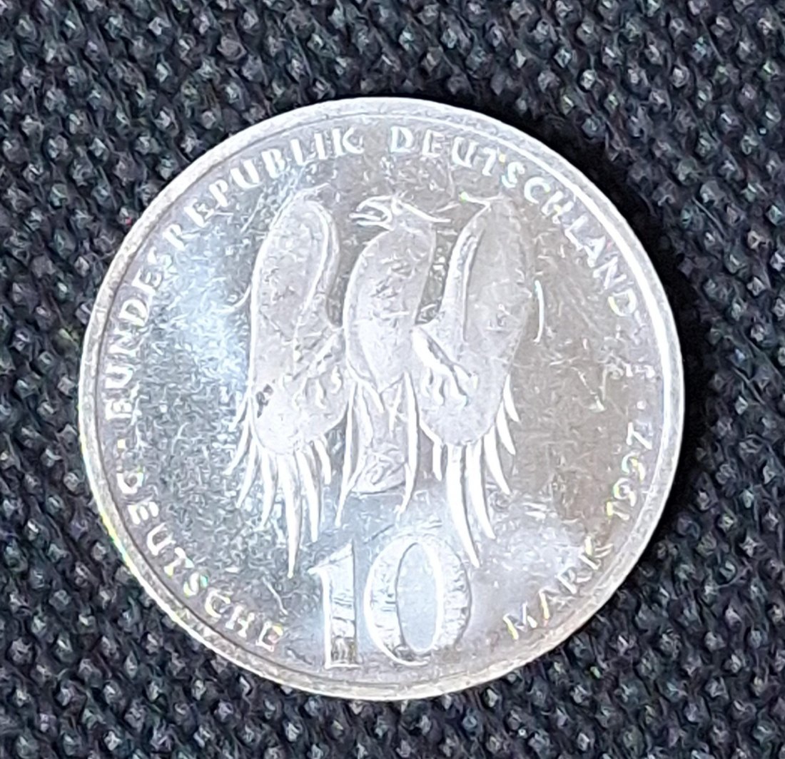  Silbermünze BRD, 10 DM 1997 J, Melanchthon, Feingewicht 9,69 Gramm   