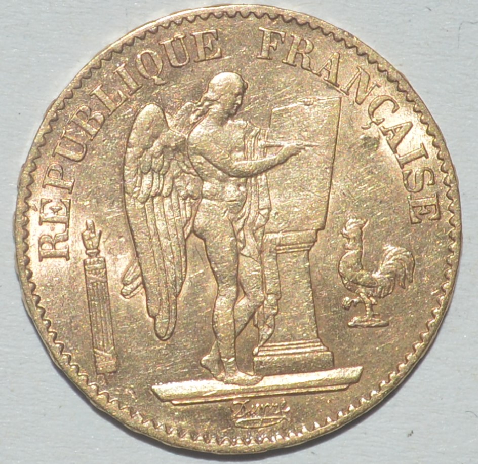 -kirofa - FRANKREICH 20 GOLD FRANCS -GENIE 1877---6.45 gr GOLD 90% -. Sehr Sh.