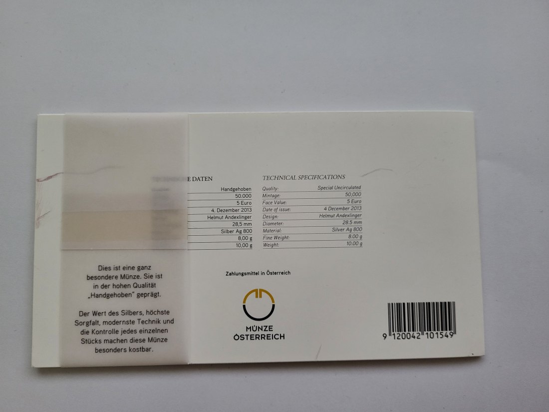  5 Euro 2014 Glück zum Schenken Neujahr Blister Ag 800/8g fein Österreich Spittalgold9800 (04974)   