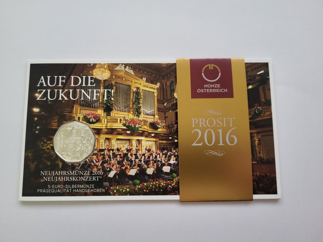  5 Euro 2016 Auf die Zukunft Neujahrskonzert Blister Ag800/8g fein Österreich Spittalgold9800 (04974)   