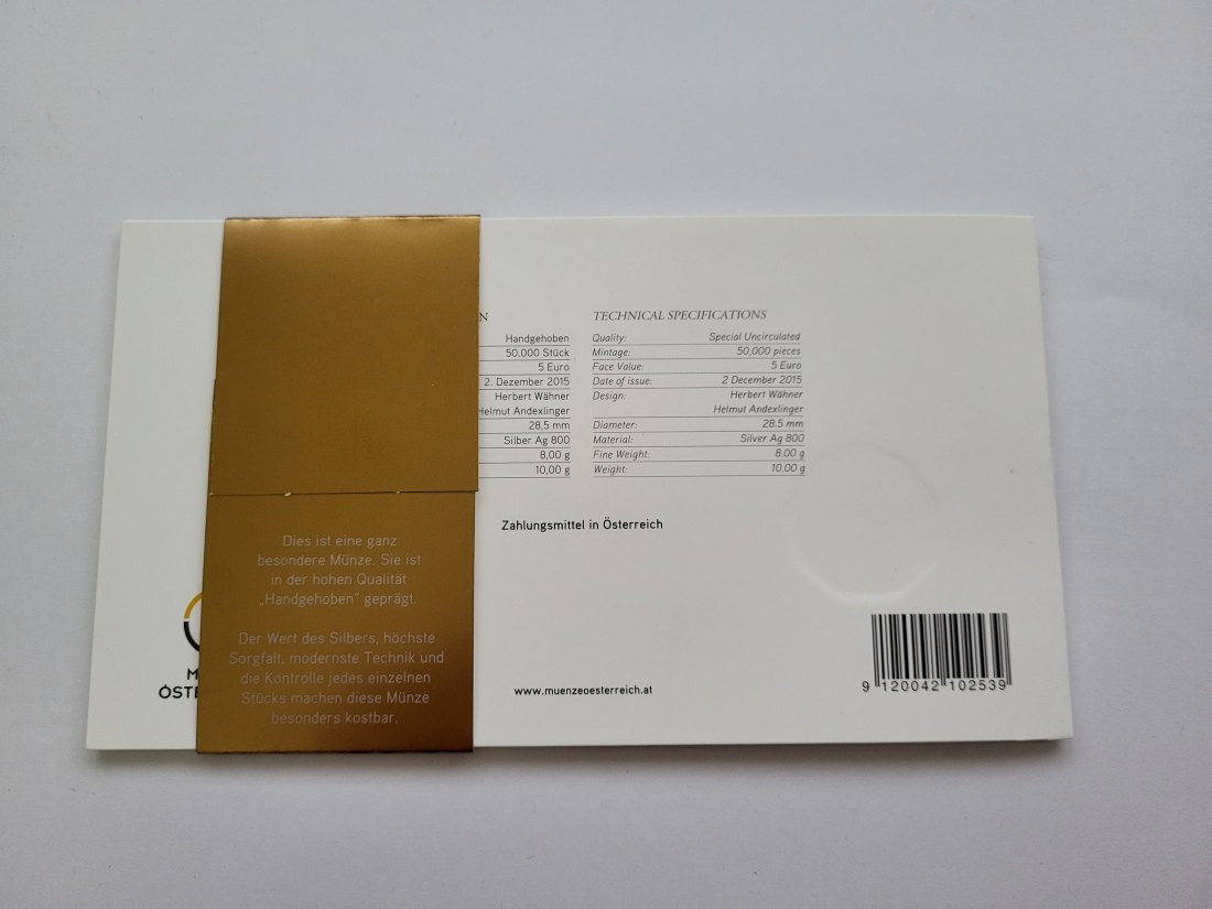  5 Euro 2016 Auf die Zukunft Neujahrskonzert Blister Ag800/8g fein Österreich Spittalgold9800 (04974)   