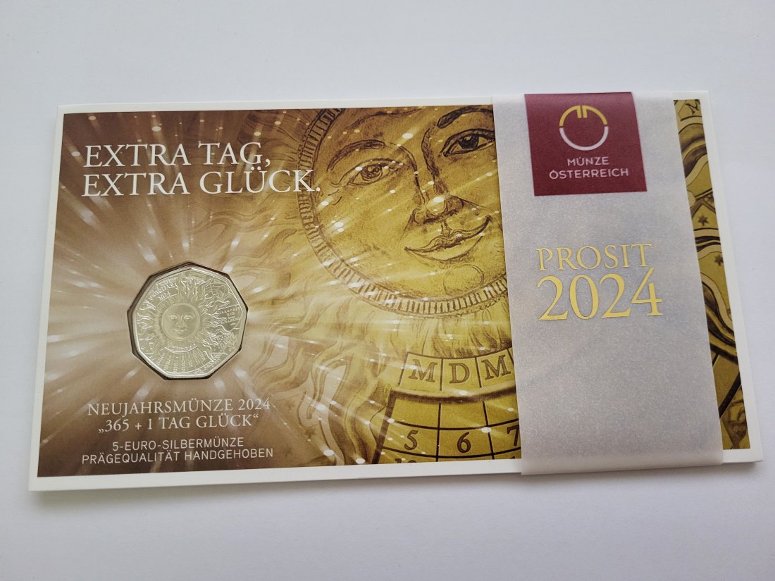 5 Euro 2024 365 + 1 Tag Glück Neujahr Blister Ag 925/7,78g fein Österreich Spittalgold9800 (04974)   