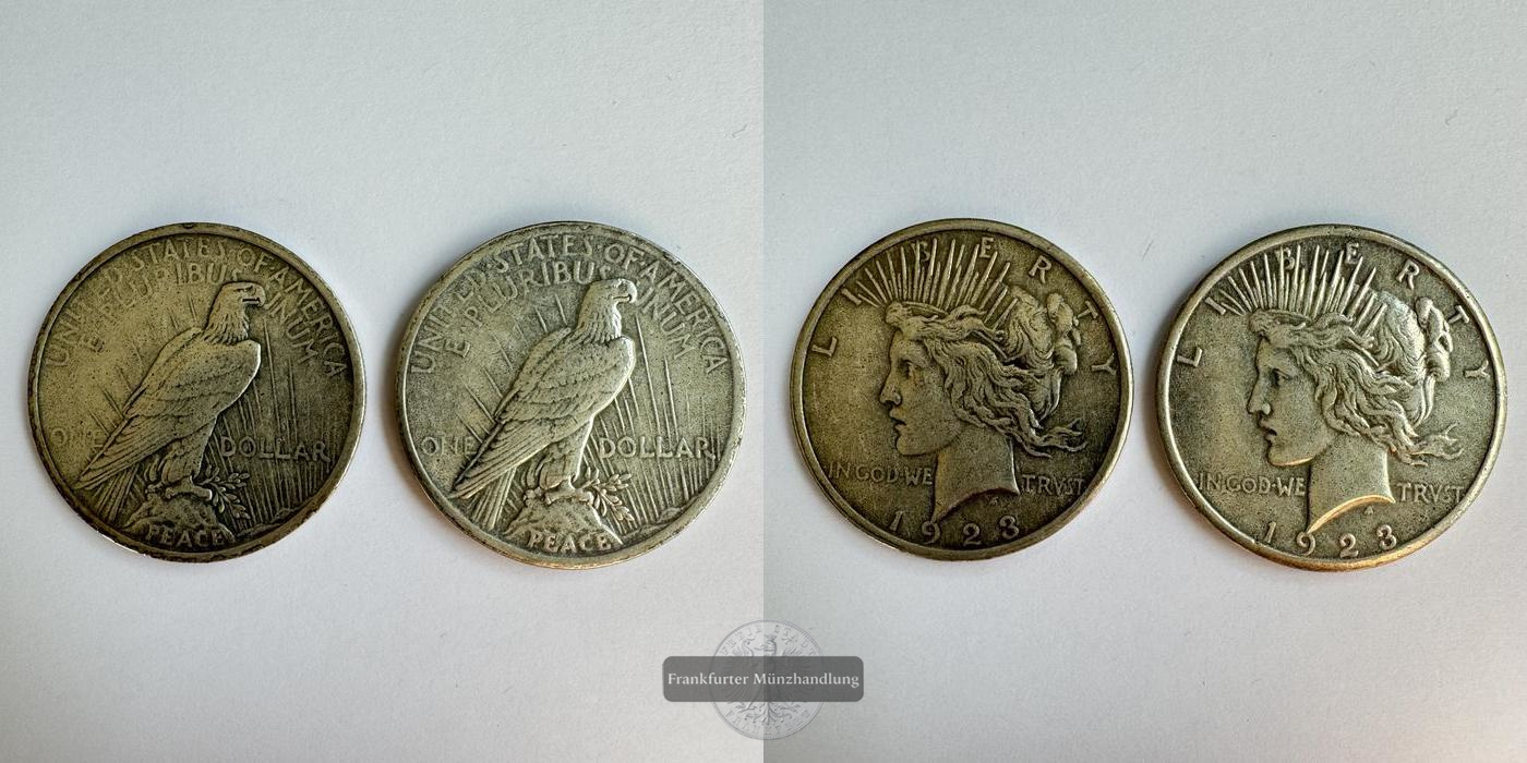  USA 2x 1 Dollar 1923 Peace Dollar FM-Frankfurt KM#150 Feinsilber: 48g   