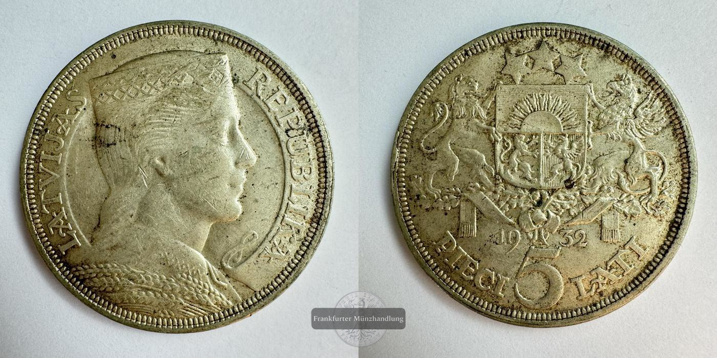  Lettland 5 Lati 1932 (1929-1932) FM-Frankfurt KM#9 Feinsilber: 20,87g   