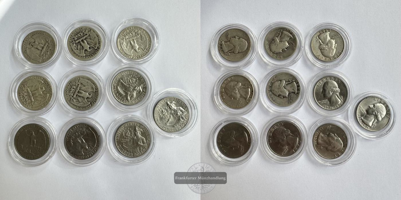  USA 10x Quarter Dollar div. Jg. FM-Frankfurt Feinsilber: 28g   