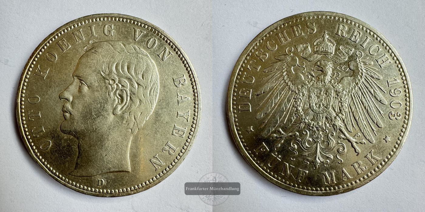  Deutsches Kaiserreich Bayern 5 Mark 1903 D FM-Frankfurt KM#915 Feinsilber: 25g   