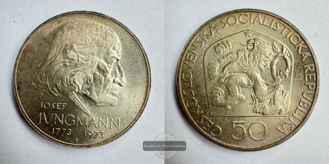  Tschechoslowakei 50 Korun (Josef Jungmann) 1973 FM-Frankfurt KM#79 Feinsilber: 9,1g   