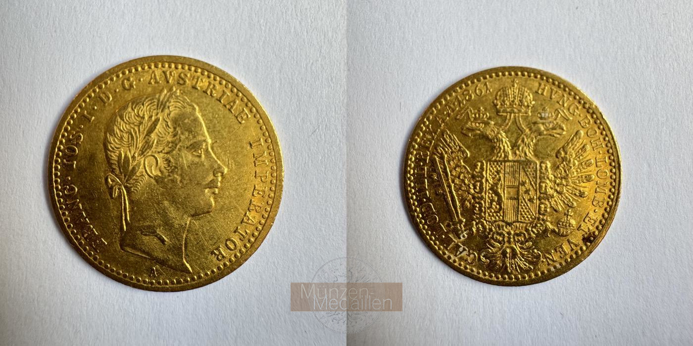 Österreich 1 Dukat  1861 MM-Frankfurt KM#2264 Feingold: 3,44g Franz Joseph I  