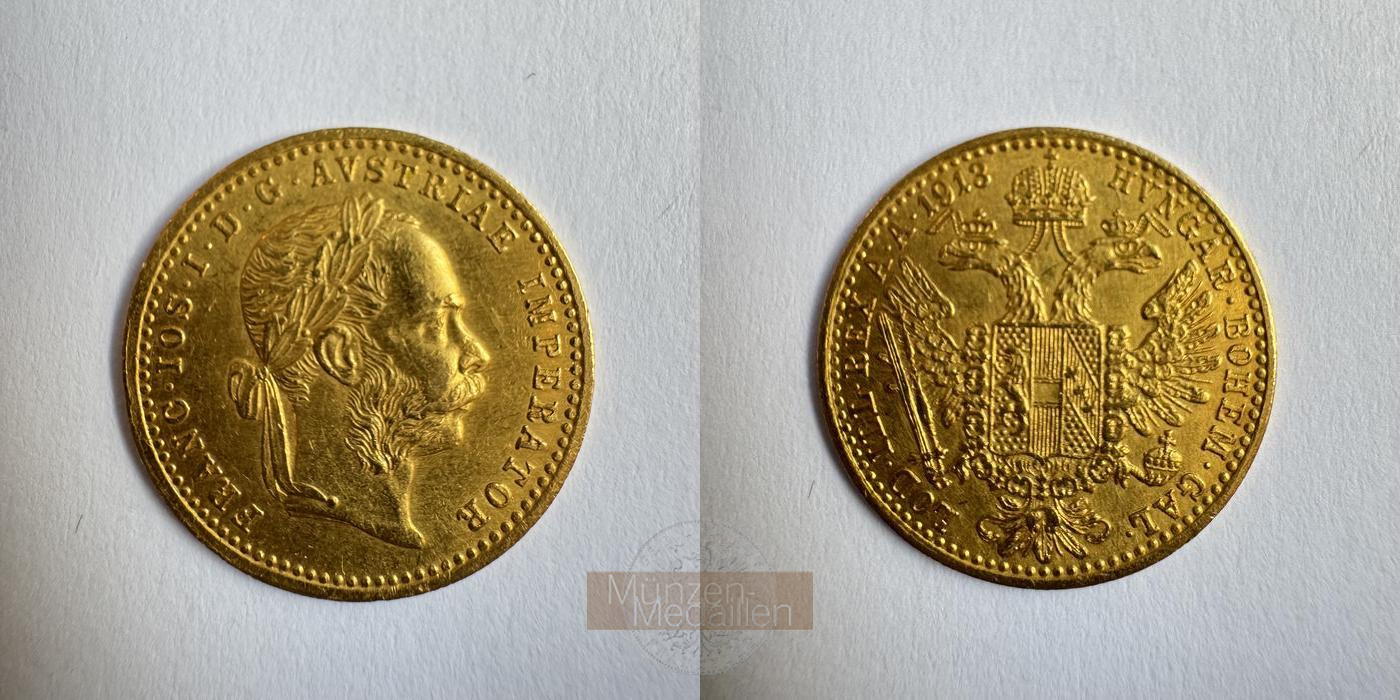 Österreich 1 Dukat 1913 MM-Frankfurt KM#2267 Feingold: 3,44g Franz Joseph I  