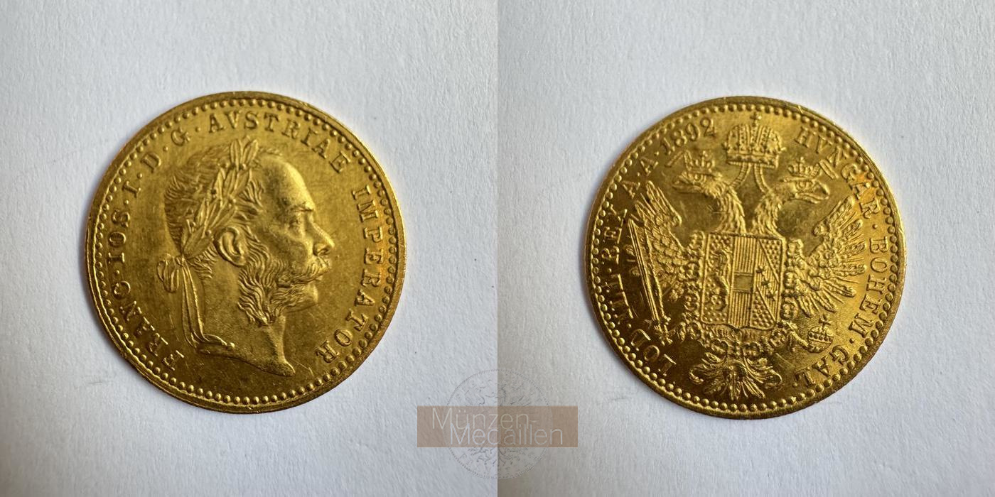 Österreich 1 Dukat 1892 MM-Frankfurt KM#2267 Feingold: 3,44g Franz Joseph I  