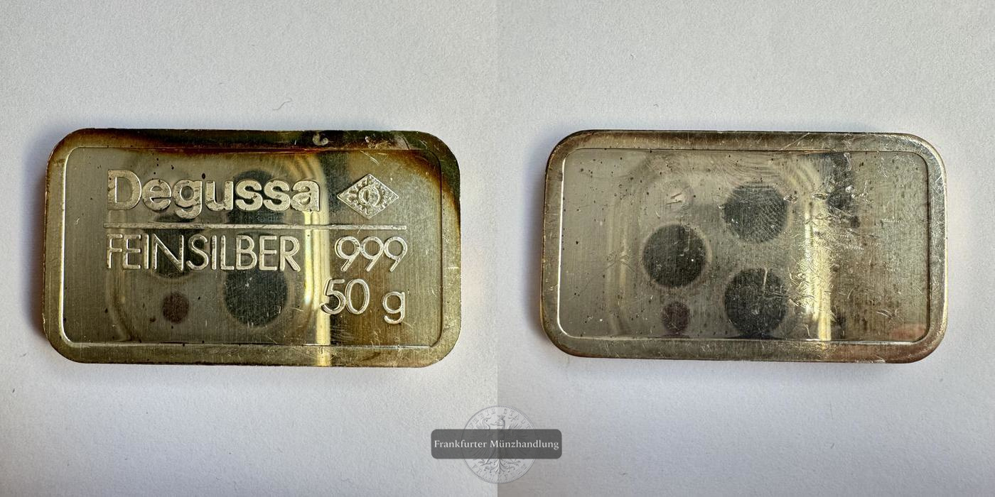  Deutschland Silberbarren 50g Degussa FM-Frankfurt Feinsilber: 50g   