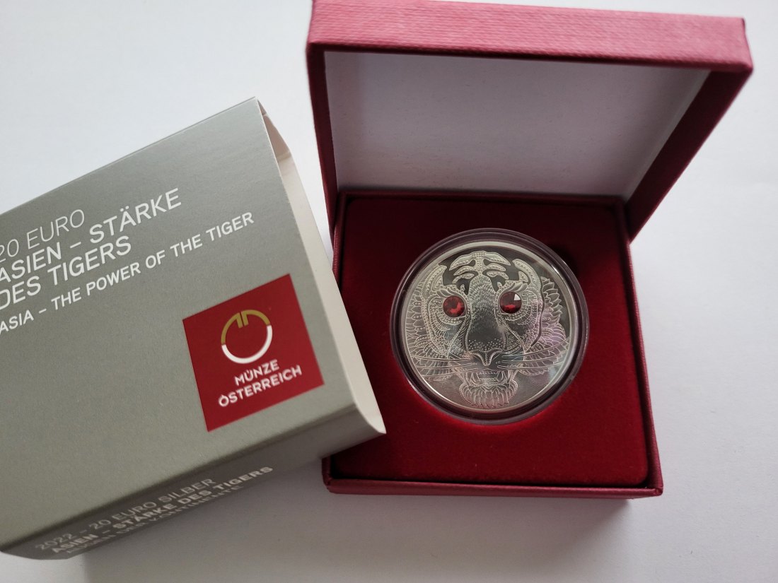  20 Euro 2022 Asien Stärke des Tigers 925/20,74g fein silber Österreich Spittalgold9800 (5370   