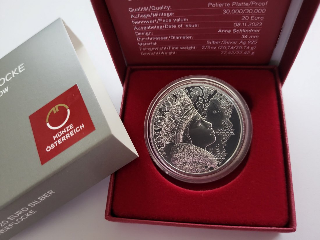  20 Euro 2023 Schneeflocke 925/20,74g fein silber Österreich Spittalgold9800 (5370   