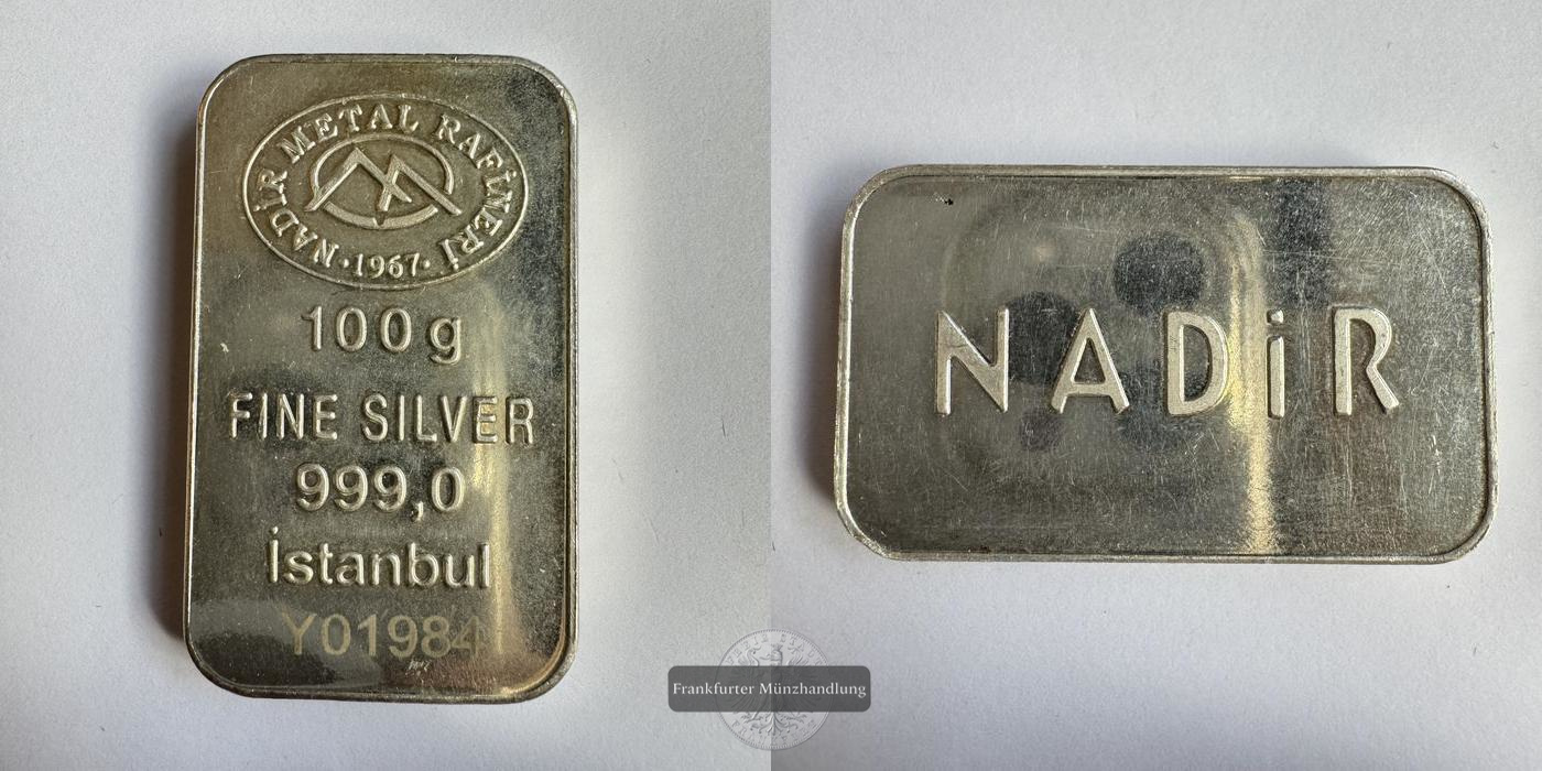  Türkei Istanbul Nadir 100g Silberbarren FM-Frankfurt Feinsilber: 100g   