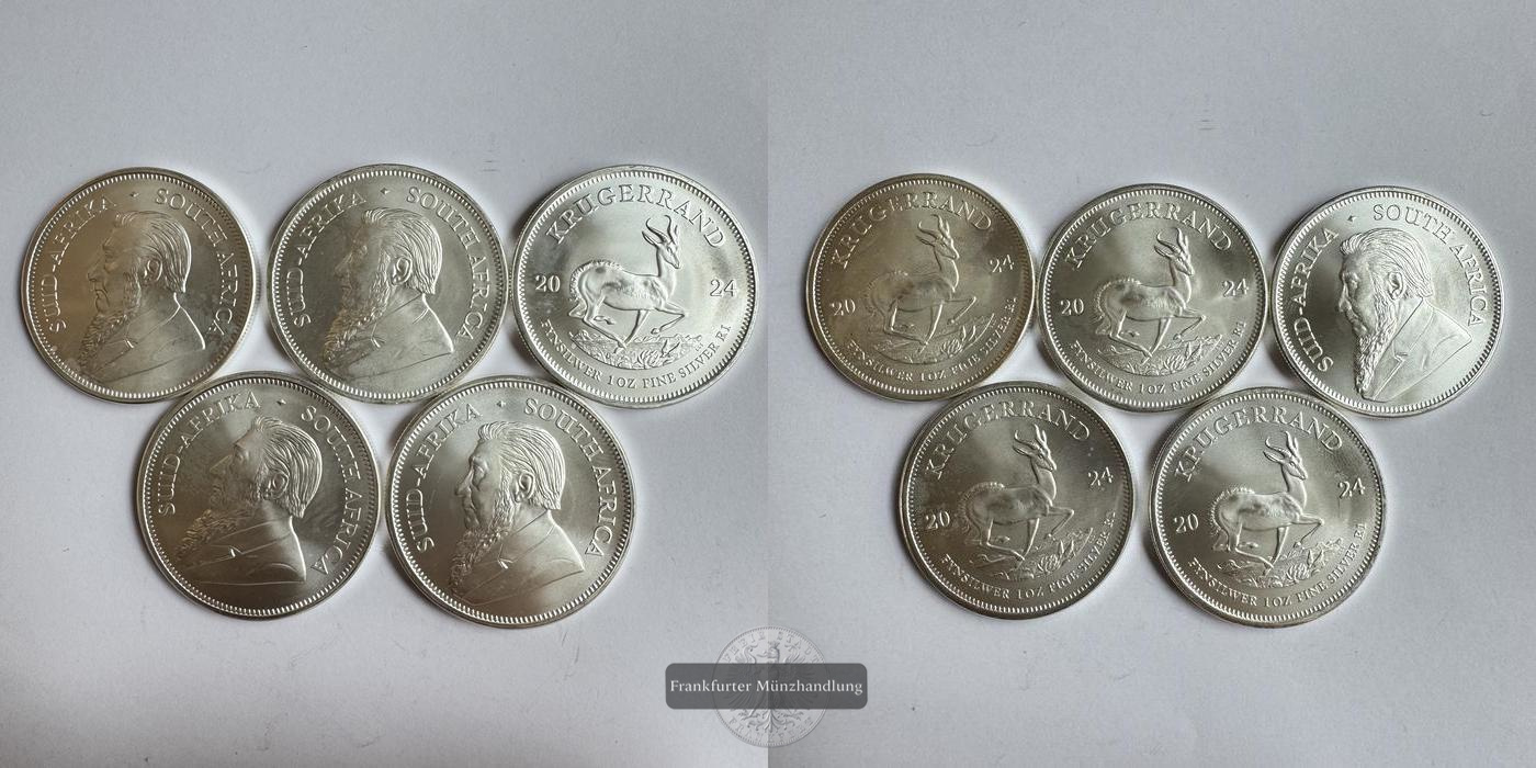  Südafrika 5x Krügerrand 2024 FM-Frankfurt Feinsilber: 155,5g   