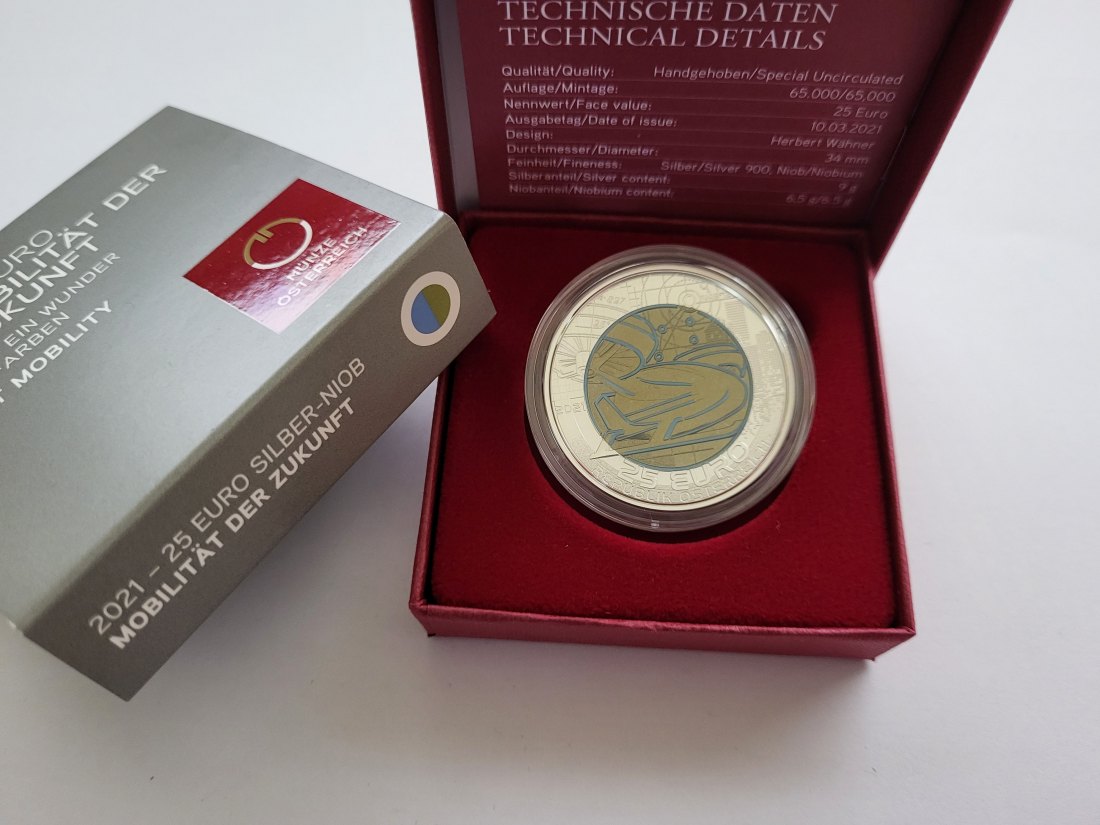  25 Euro 2021 Mobilität der Zukunft Silber Niob 900 Ag Österreich Spittalgold9800 (5374   