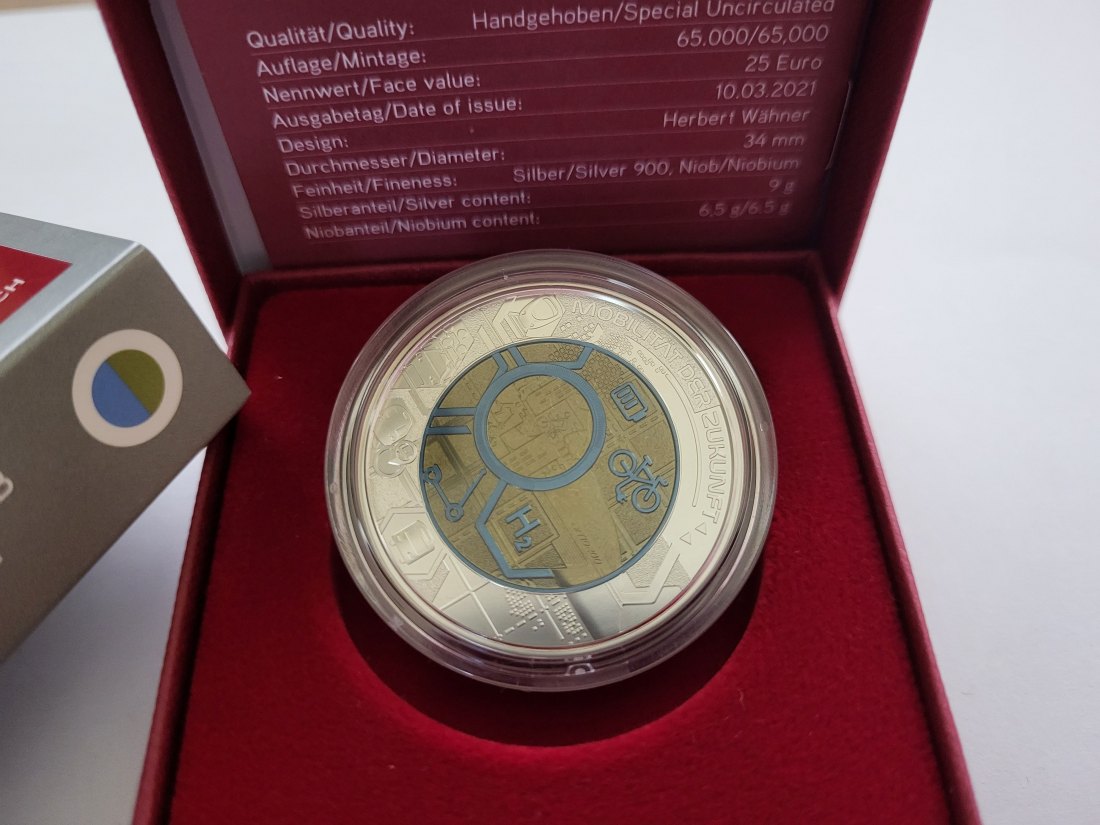  25 Euro 2021 Mobilität der Zukunft Silber Niob 900 Ag Österreich Spittalgold9800 (5374   
