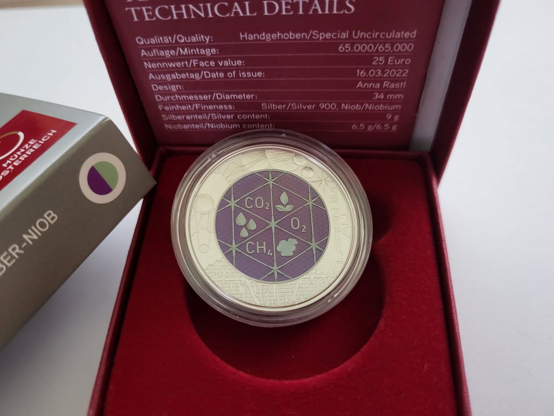  25 Euro 2022 Leben im All Silber Niob 900 Ag Österreich Spittalgold9800 (5374   