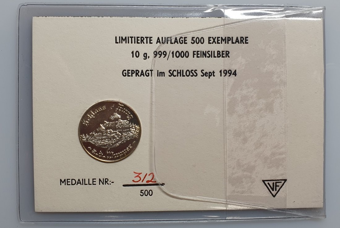  Medaille 1994 Silber 10 g, 999/1000 Feinsilber Limitierte Auflage auf 500 Stück   