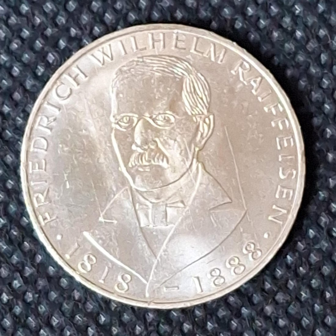  BRD Silber Gedenkmünze 5 DM 1968 J Raiffeisen, Feingewicht 7 Gramm   