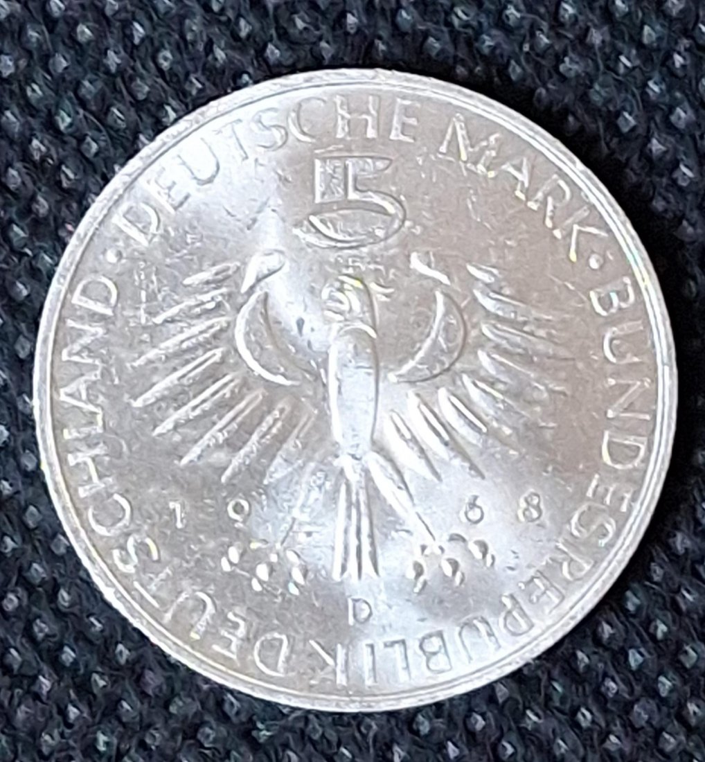  Silbermünze BRD: 5 DM Gedenkmünze 1968 D, Pettenkofer, Feingewicht 7,0 Gramm   