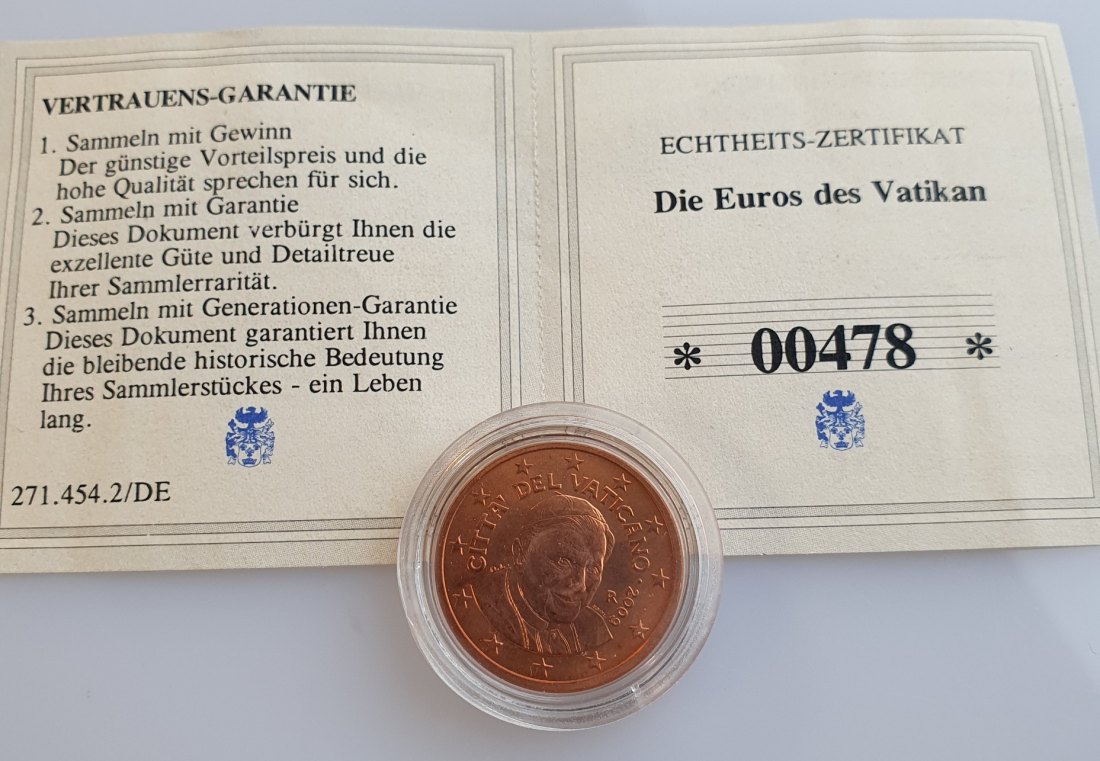  Vatikanstadt 5 Euro Cent 2009 Papst Benedikt XVI. Stempelglanz Auflage: 91400 Stück + Zertifikat   