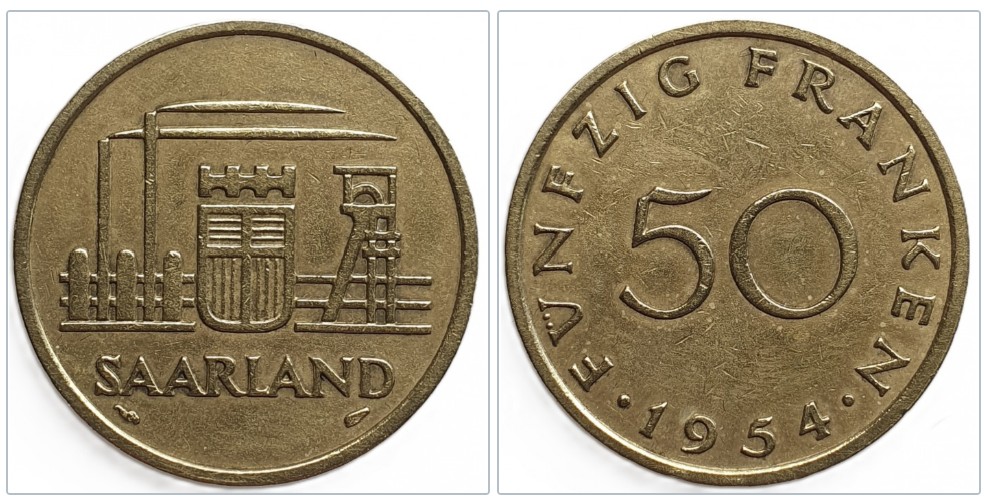  Saarland 50 Franken, 1954   
