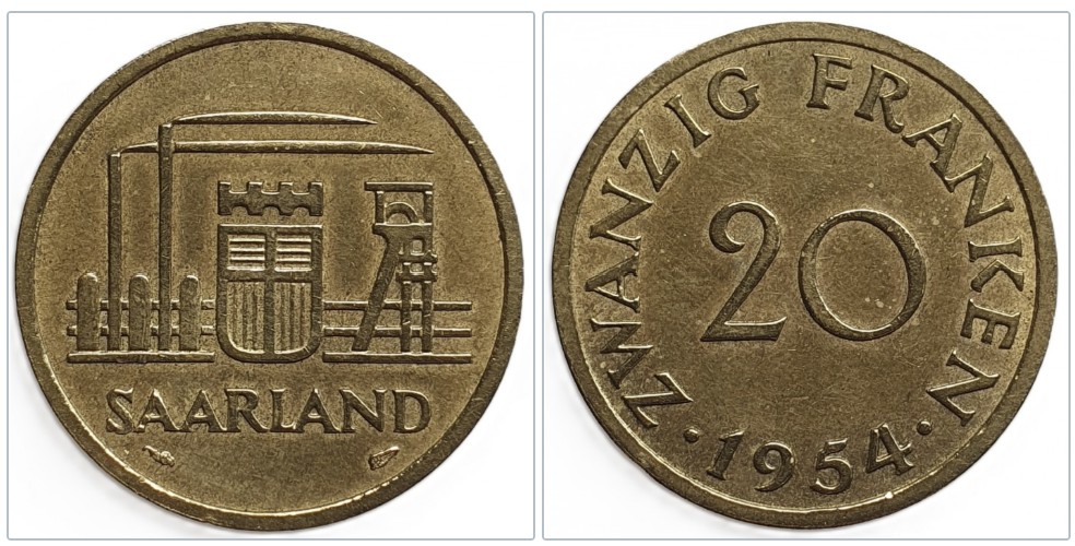  Saarland 20 Franken, 1954   