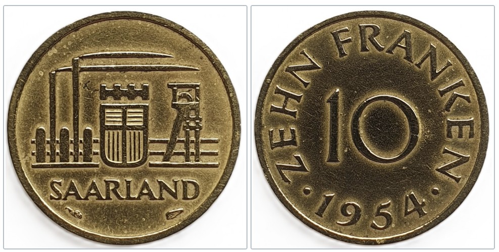  Saarland 10 Franken, 1954   