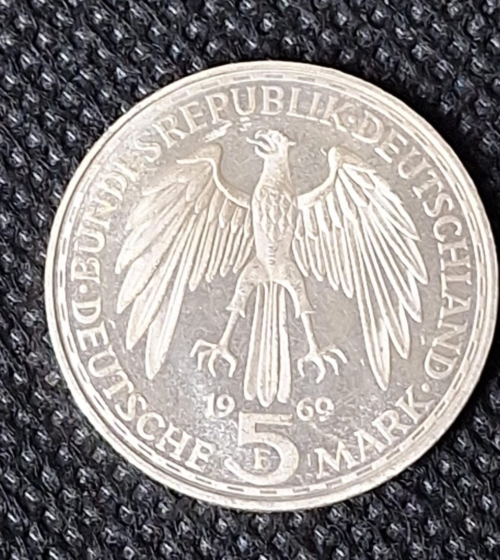  Silber-Gedenkmünze BRD: 5 DM 1969 F, Mercator, Feingewicht 7,0 Gramm   