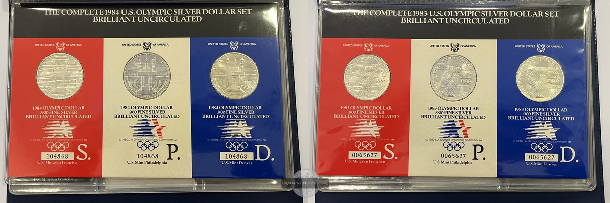  USA 6x 1984 Official Coin Program Olympic Games Los Angeles FM-Frankfurt Feinsilber: 144,3g   