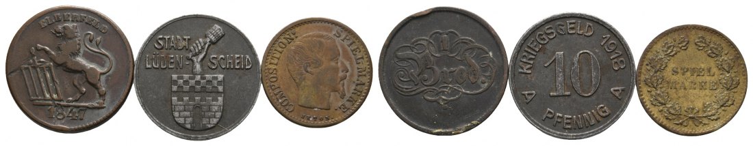  Elberfeld / Stadt Lüpdenscheid / Spielmarke/Jeton; 3 Kleinmünzen 1847/1918/o.J.   