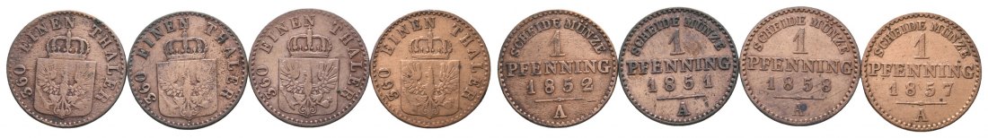  Altdeutschland; 4 Kleinmünzen (1 Pfennig 1852/1851/1858/1857)   
