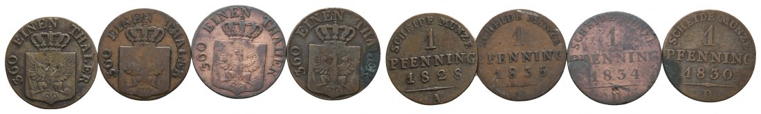  Altdeutschland; 4 Kleinmünzen (1 Pfennig 1828/1835/1834/1830)   