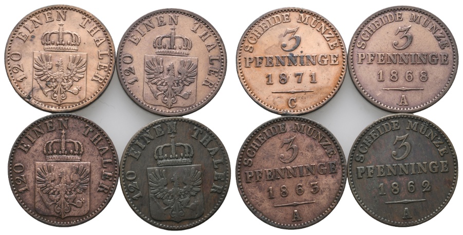  Altdeutschland; 4 Kleinmünzen (1871/1868/1863/1862)   