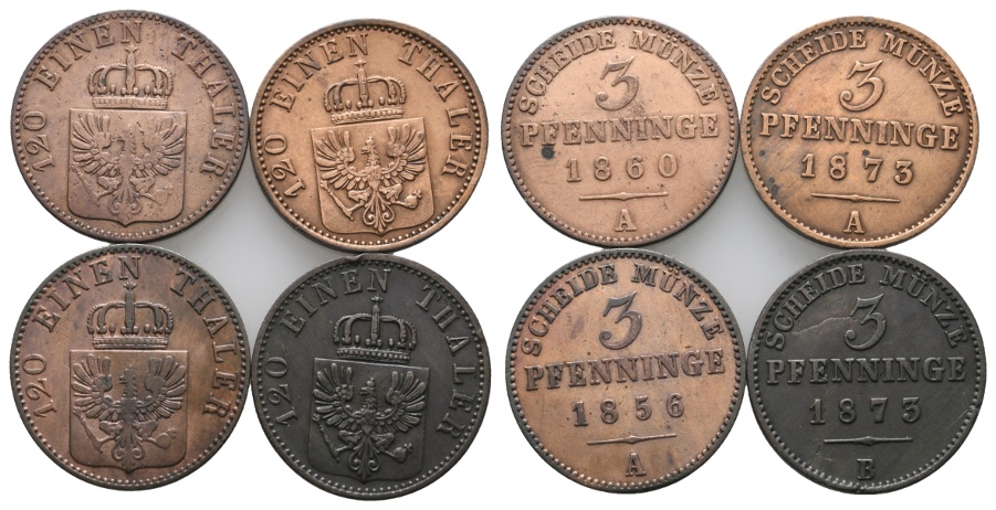  Altdeutschland; 4 Kleinmünzen (1860/1873/1856/1873)   