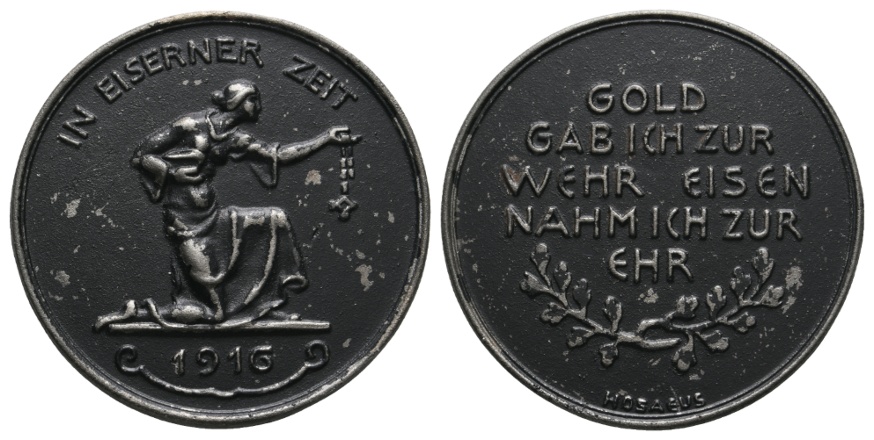  Deutsches Reich, Medaille 1916; Eisen, 14,32 g, Ø 40 mm   
