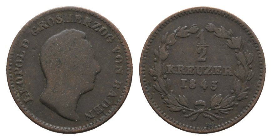  Baden, 1/2 Kreuzer 1845   