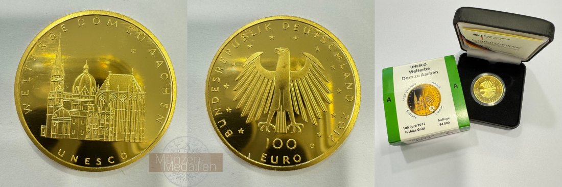 BRD   100 Euro MM-Frankfurt Feingold: 15,55g UNESCO Weltkulturerbe - Dom zu Aachen 2012 G 